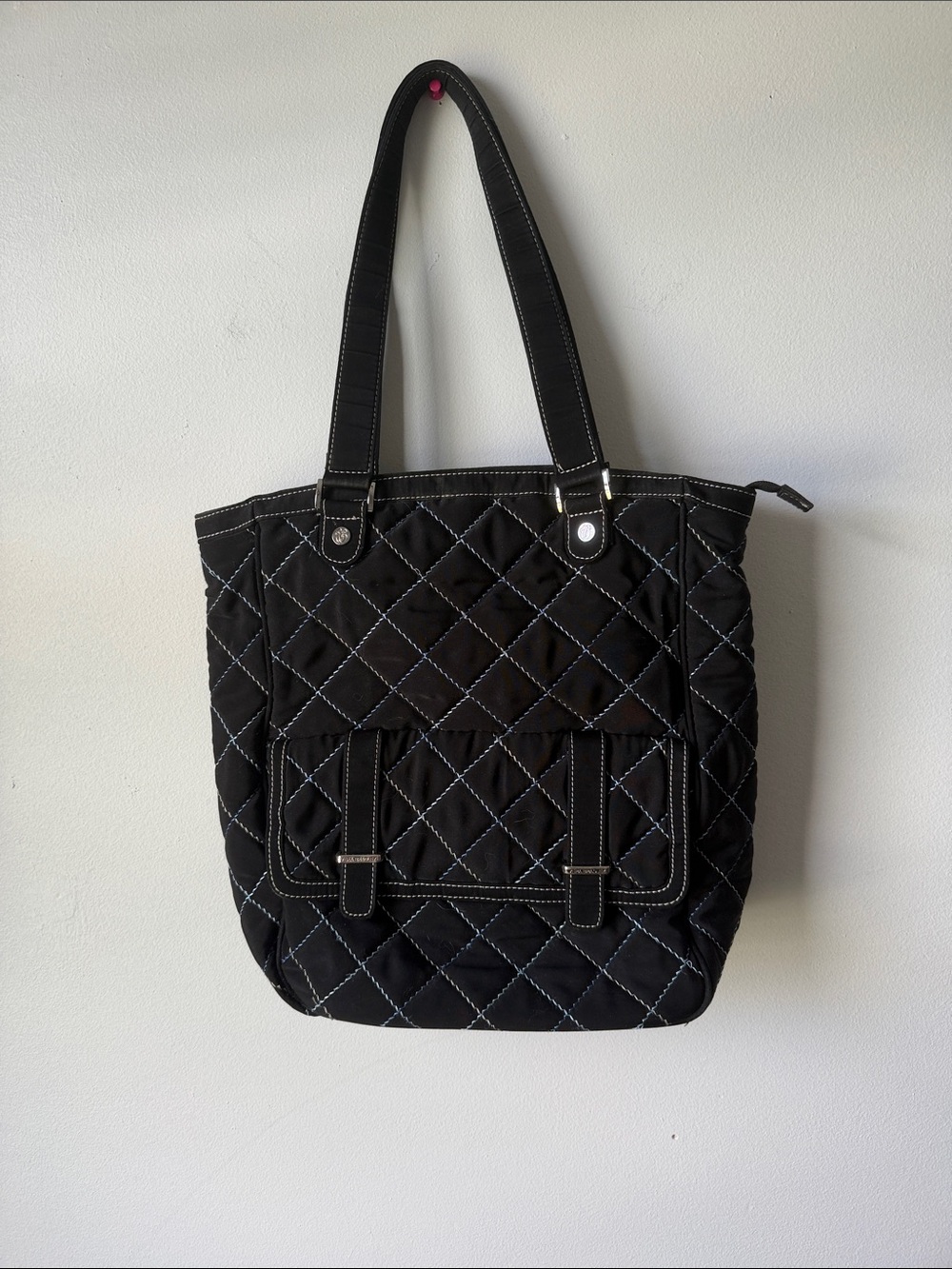 Vera Bradley Black Quilted Tote with Contrast Stitching